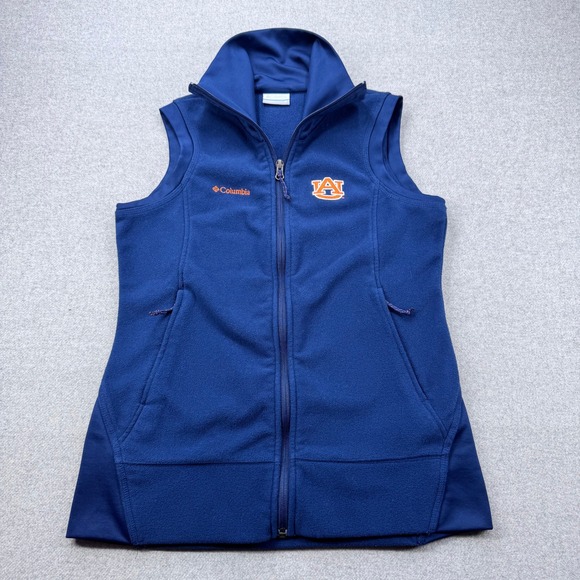 Auburn University Tigers Columbia Fleece Vest Sz M Blue Full Zip Pockets - Picture 1 of 13